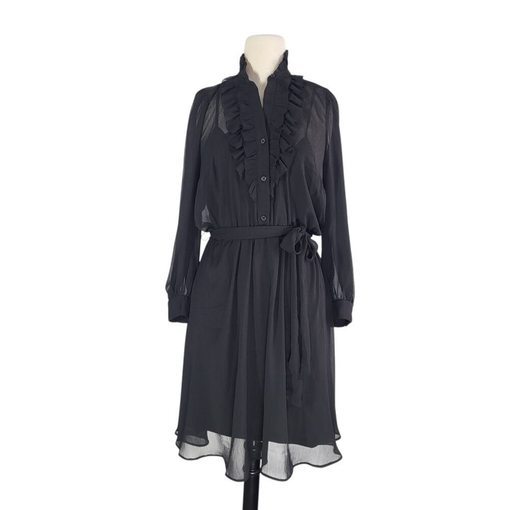 Gothic Black Ruffle Sheer Dress LP Dark Romance Whimsigoth Wednesday Addams‎ NEW